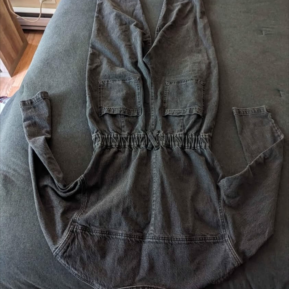 Universal Thread - Long Sleeve Denim Jumpsuit Black Utility Zip-Front - Picture 4 of 4